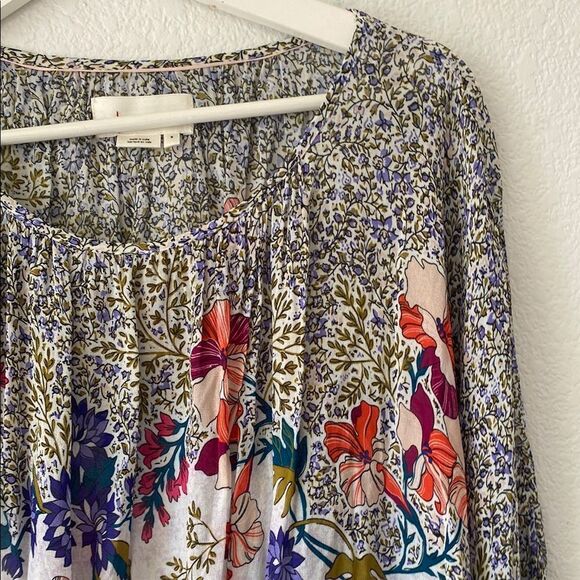 Y2K Anthropologie Floral Print Short Sleeve Blouse - Picture 5 of 8